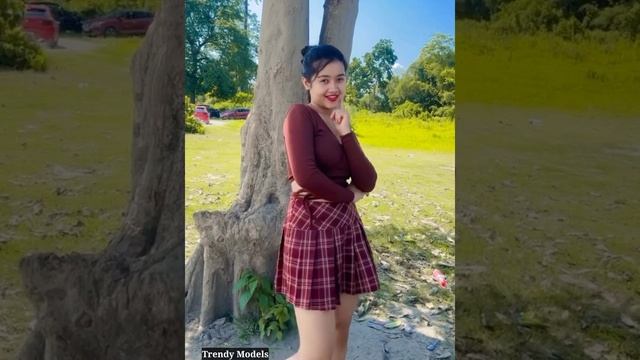 Young Model Posing and dancing in a maroon color short skirt with a Crop top | Fashion смотреть онлайн