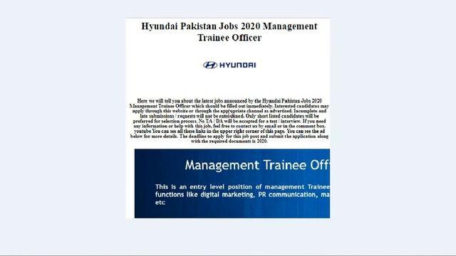 Hyundai Pakistan Jobs 2020 Management Trainee Officer смотреть онлайн