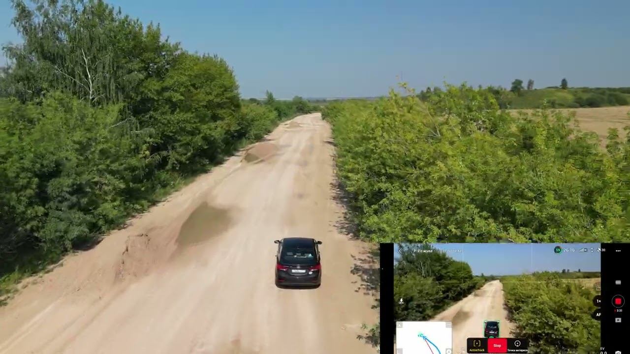 Dji Mini3 Pro - active track with car. My first crash Mini3/Мой первый краш на Мини3 смотреть онлайн