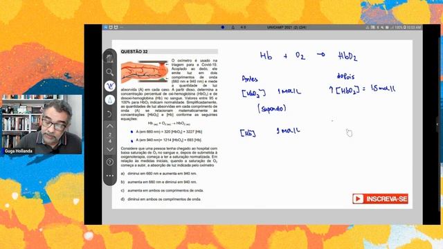 UNICAMP 2021 QUESTÃO 32 O oxímetro é usado na triagem para a Covid 19 Acoplado ao dedo, смотреть онлайн