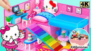 Миниатюрный кукольный домик своими руками для Хеллоу Китти | картон фоамиран воздушный пластелин