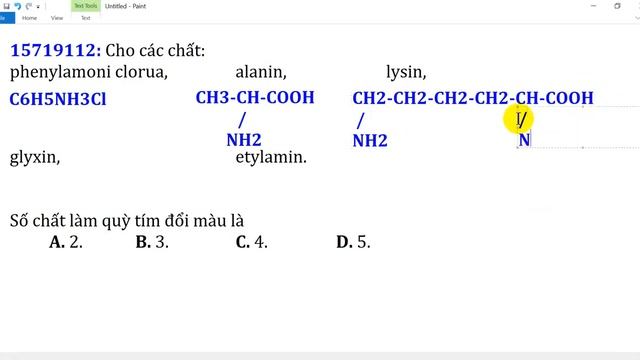 Cho các chất: phenylamoni clorua, alanin, lysin, glyxin, etylamin. Số chất làm quỳ tím đổi màu là смотреть онлайн