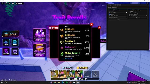 ROBLOX Anime Defenders HACK/SCRIPT | ROLLBACK & DUPE SCRIPT DUPE TRAIT REROLLS AUTOFARM INF GEMS смотреть онлайн