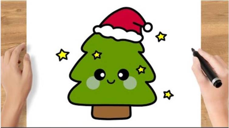 Как нарисовать кавайную новогоднюю елку легко смотреть онлайн