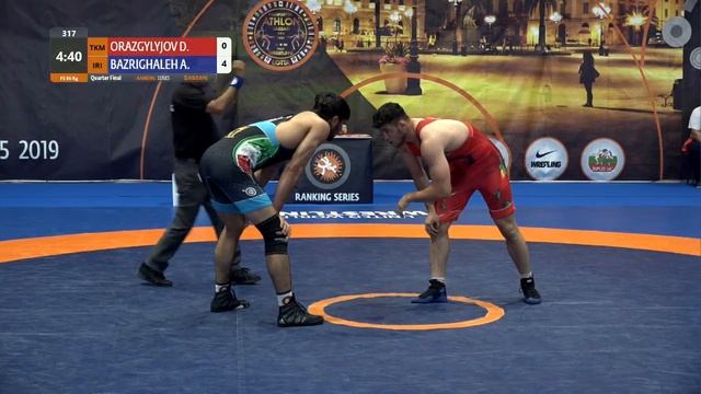 1/4 FS - 86 kg: D. ORAZGYLYJOV (TKM) v. A. BAZRIGHALEH (IRI) смотреть онлайн