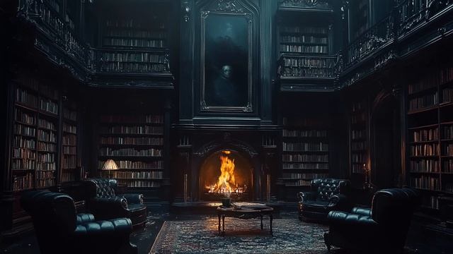 Haunting Library Secret Nook Dark Ambient Music Cozy Fireplace Dark Academia Playlist смотреть онлайн