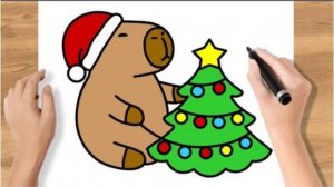 Как нарисовать капибару с рождественской елкой. Простое пошаговое руководство