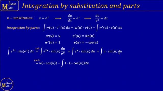 definite integral e^2x*sin(e^x) by substitution and parts | u-substitution | silent math смотреть онлайн