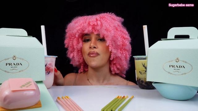 ASMR PRADA CAFÉ'S PISTACHIO&STRAWBERRY CAKE, MATCHA BUBBLE TEA,POCKY STICKS, STRAWBERRYDRINK MUKBAN смотреть онлайн