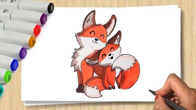 Рисуем Лису с лисенком _ How to draw a fox_ Урок рисования смотреть онлайн