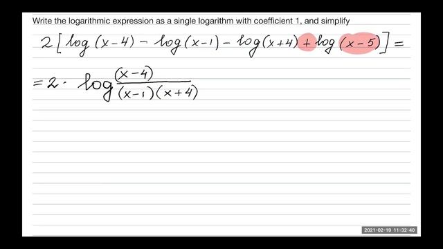 Simplify logarithmic expression. Example. смотреть онлайн