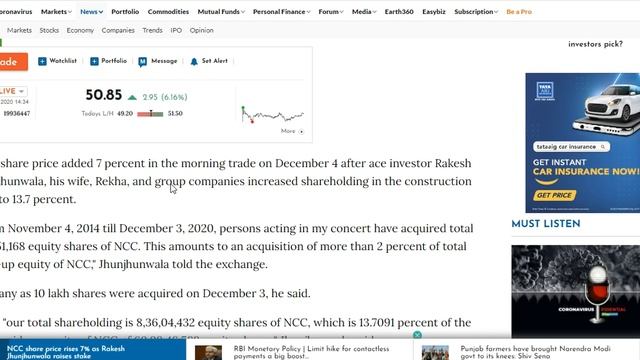 NCC up by more than 8% as Rakesh Jhunjhunwala raises stake. Watch this video now. Hurry up.. смотреть онлайн