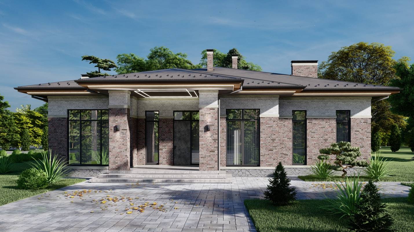 Коттедж, стиль Райта, 300 кв.м смотреть онлайн