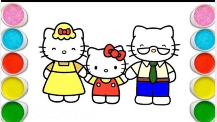 Как нарисовать Рисунок Hello Kitty и ее семью ||Милый рисунок котенка|| Мультяшный рисунок смотреть онлайн
