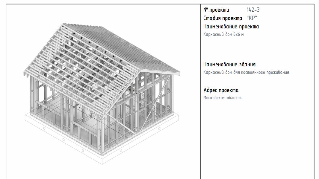 Проект каркасного дома 6х6 м на ленточном фундаменте. Раздел КР. смотреть онлайн
