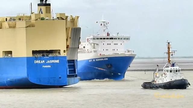 DREAM JASMINE 3ETG6 IMO 9334246 Emden Germany car carrier Autotransporter 3 tugs tug Mars brings pi смотреть онлайн