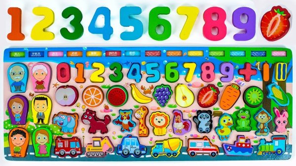 Деревянная Игрушка для Малышей - Учим Цифры, цвета, Животных, Фрукты и Овощи на Английском Языке!