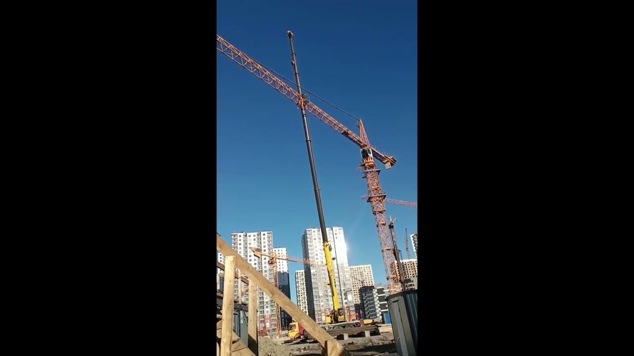 Снятие строп подающего крана после монтажа стрелы башенного крана смотреть онлайн