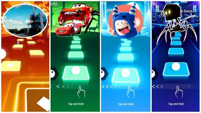 Grizzy and the Lemmings Vs Om Nom Vs Wheres Chicky Vs Masha and the Bear | Tiles Hop EDM Rush!! смотреть онлайн