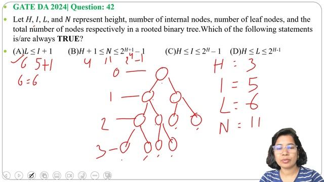 GATE DA 2024| Question: 42 Let H, 𝐼, 𝐿, and 𝑁 represent height, number of internal nodes, number of смотреть онлайн