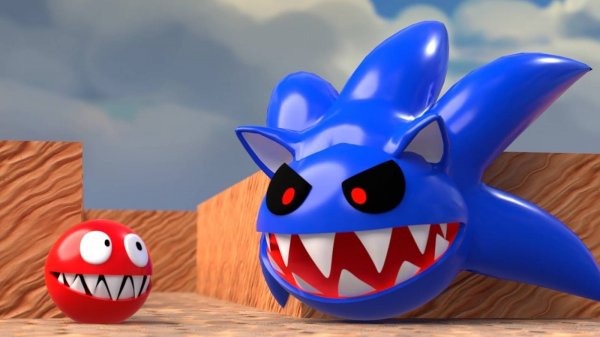 Красный ПакМан против Монстра Sonic