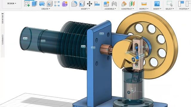 Final Assembly Stirling Engine in Fusion 360 Animation смотреть онлайн