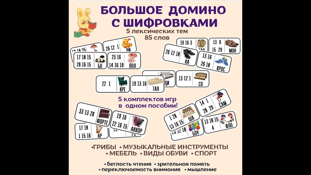 Большое домино с шифровками на разные лексические темы. Для детей 8-12 лет. смотреть онлайн
