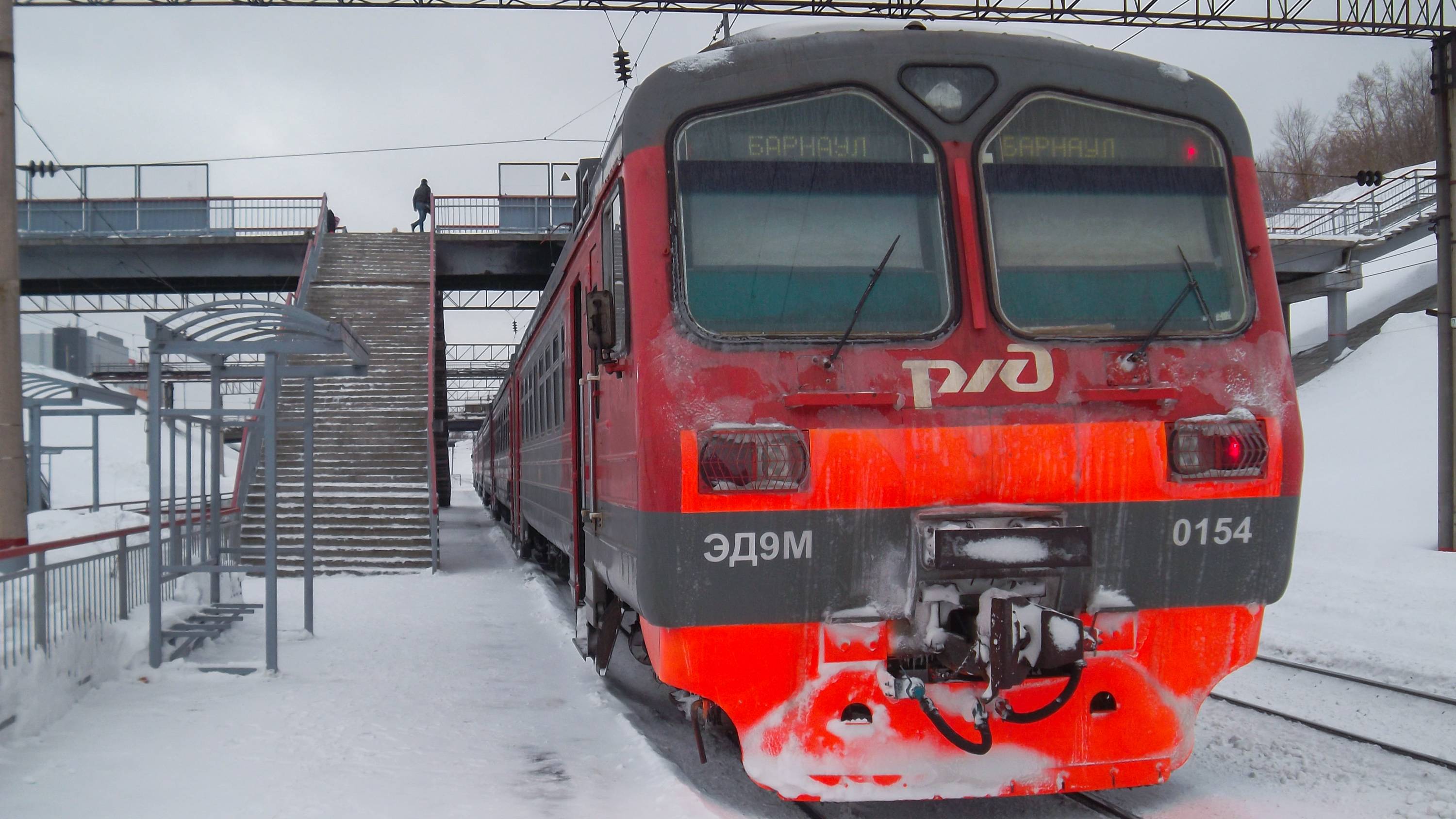 Электропоезд ЭД9М-0154. Покатушки от Алтайской до моста через Обь.