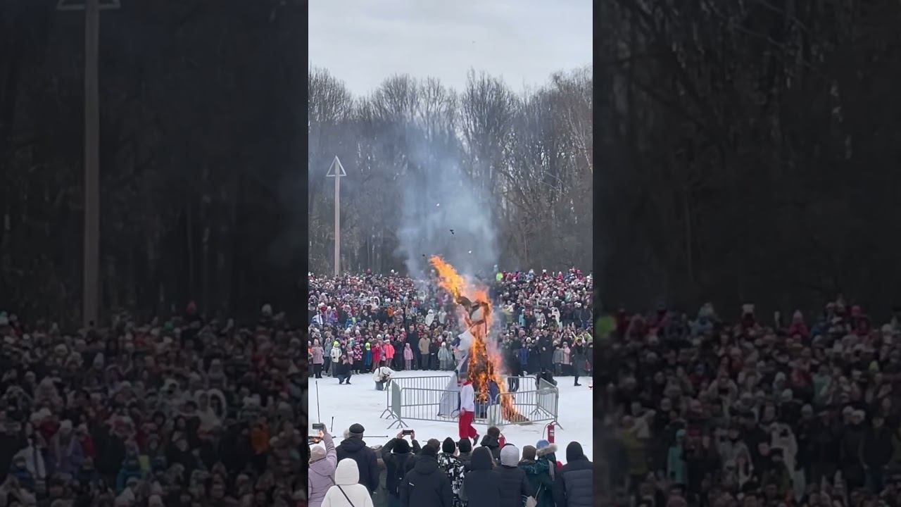 Весёлая Масленица, проводы зимы и сжигание чучела. смотреть онлайн