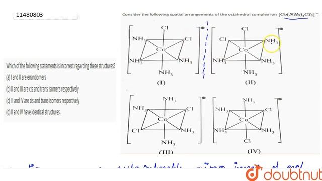 Consider the following spatial arrangements of the octahedral complex ion [Co(NH_(3))_(4)CI_(2)]... смотреть онлайн