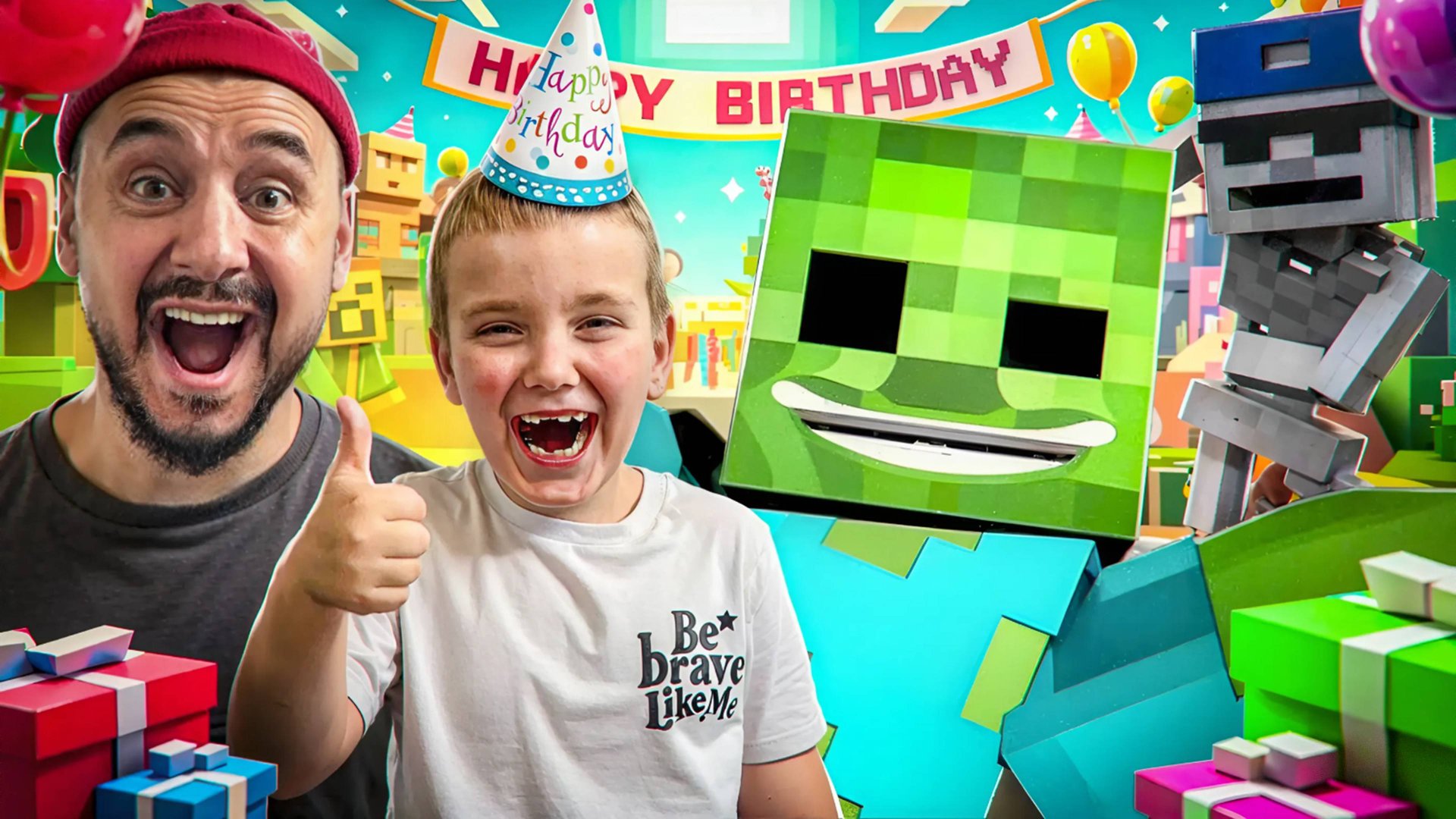 Роб и Андрюша на вечеринке в Minecraft! Зомби и криперы не приглашены. Но они все равно пришли! смотреть онлайн