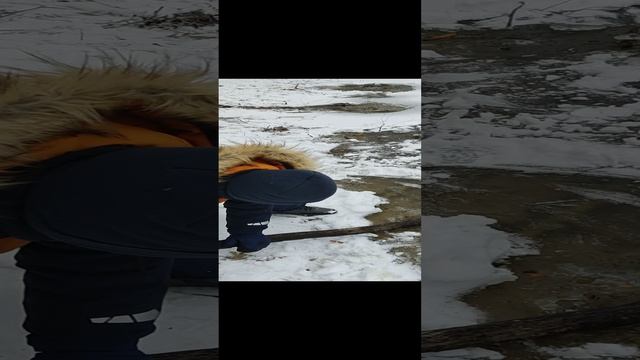 ломаю осенний лед на озере