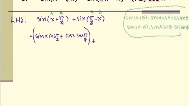 M103 Sec5_2 Prove sin(x+π/4) + sin(π/4-x) = √2 cos x смотреть онлайн