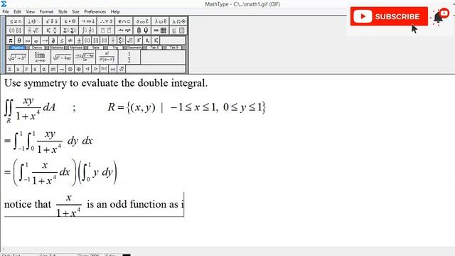 Use Symmetry to evaluate the Double Integral: xy/(1 + x^4) dy dx, y = 0 to 1 , x = -1 to 1 смотреть онлайн
