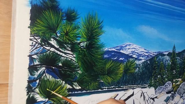 My biggest acrylic painting !!! | Hyper-realistic acrylic landscape painting tutorial | Tahoe lake смотреть онлайн