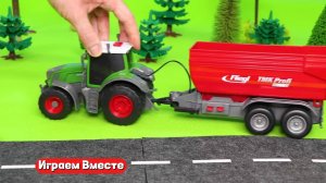 Играем вместе в машинки ! Трактор на пульте управления !