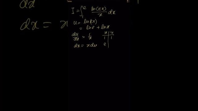 ∫ ln(ex)/x dx [1, e] = ? 23 seconds short video for solving an interesting integration problem. смотреть онлайн