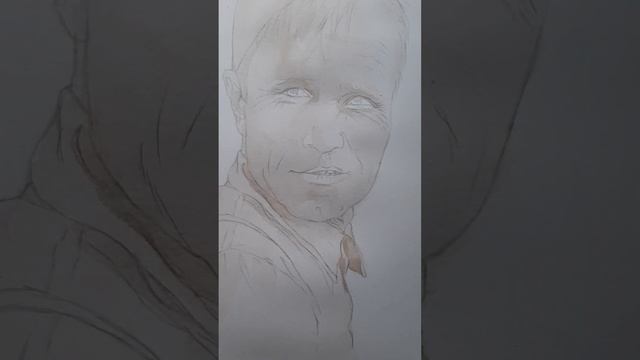 Процесс создания портрета акварелью. Шукшин в роли Лопахина, Они сражались за Родину #portrait #art смотреть онлайн