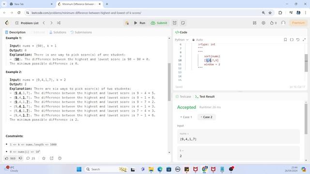 Leetcode 1984. Minimum Difference between highest and lowest of k scores #leetcode #faang #intervie смотреть онлайн