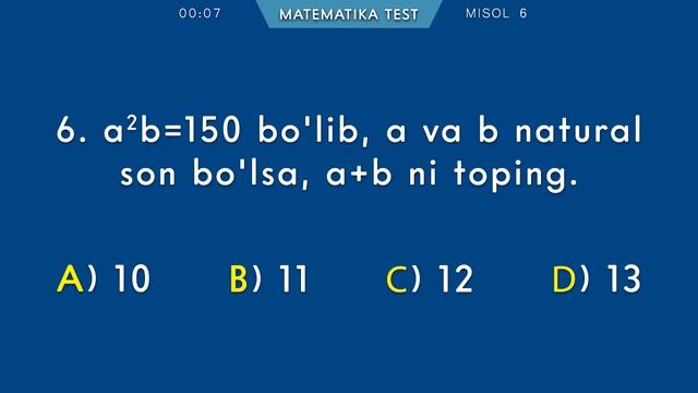 Matematikadan Tezkor Test.  11-variant.  Qiziqarli Matematika. Sodda Matematika.