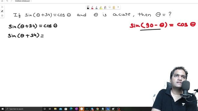 If sin(θ+34)=cosθ and θ is acute, then θ= ____ If sin(theta + 34) = cos theta theta is acute смотреть онлайн