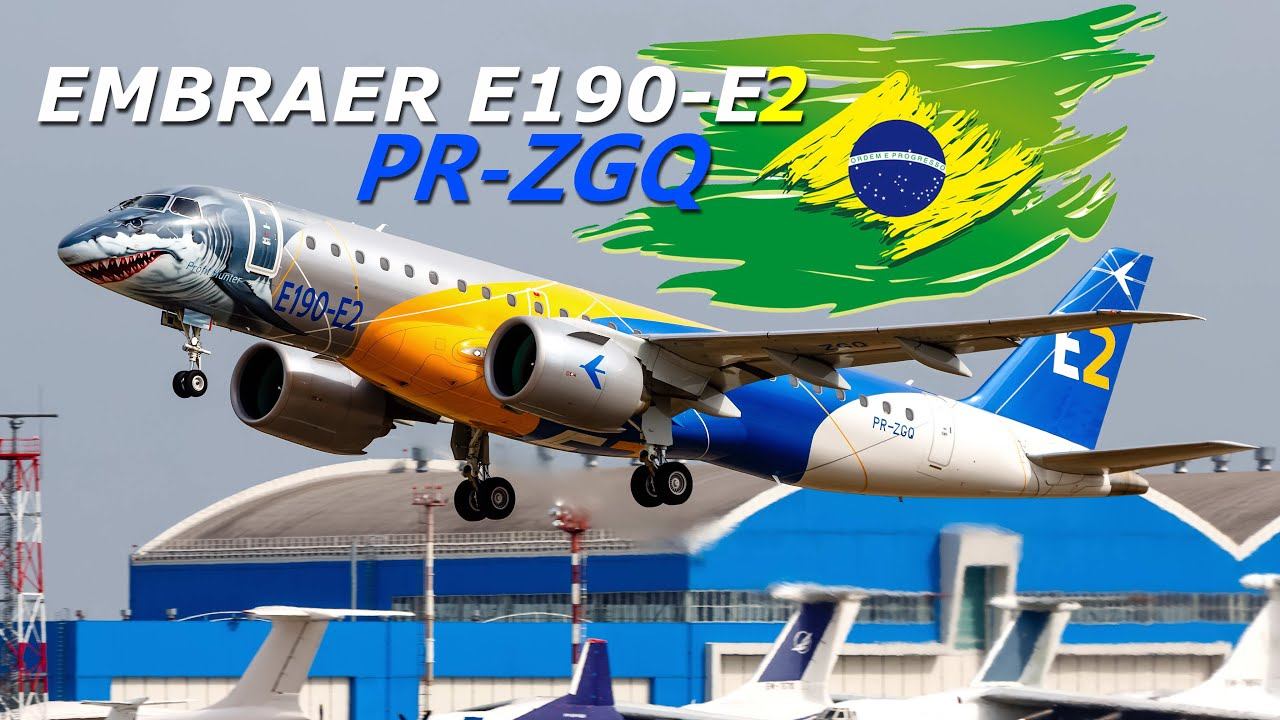 PR-ZGQ Embraer E190-E2 Shark Livery At Minsk National Airport (UMMS 10.09.18) Самолет-Акула в Минске