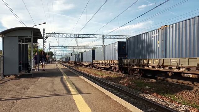 Потрёпанный 2ТЭ116У-0155 с контейнерным поездом, станция Сиверская смотреть онлайн