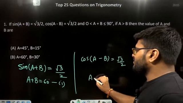 If sin(A + B) = √3/2, cos(A - B) = √3/2 and O A + B 90°, if A B then the value of A and B are A смотреть онлайн