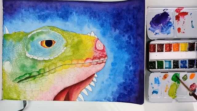 Painting a Rainbow Iguana with M Graham Watercolors! смотреть онлайн