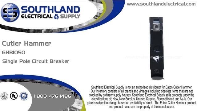 Eaton Cutler Hammer GHB1050, 50 Amp, 277 Volt, Single Pole Circuit Breaker смотреть онлайн