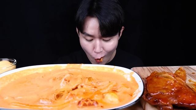 로제떡볶이 자메이카통다리구이 치킨 먹방ASMR MUKBANG SPICY TTEOKBOKKI & SPICY CHICKEN ロゼ トッポッキ チキン Eating Sounds