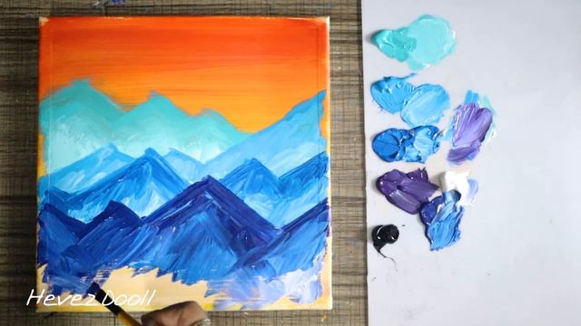 How To Draw Easy Mountains/ Landscape Acrylic Painting/ASMR смотреть онлайн