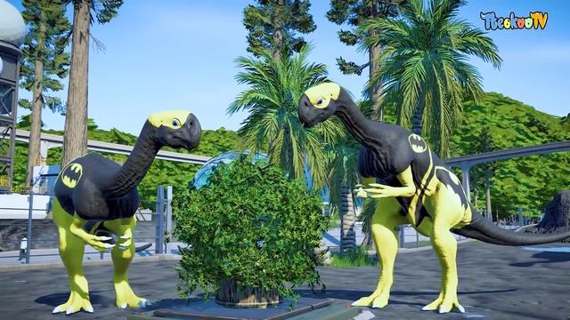 (Jurassic World Evolution🌍)Red Triceratops,Blue I-Rex,Spinosaurus,Green Spinoraptor Dinosaurs Fight