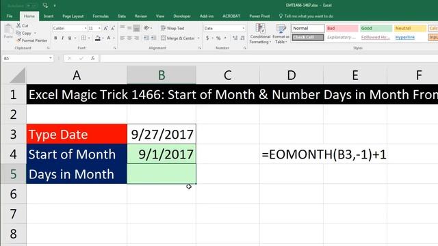 Excel Magic Trick 1466: Formulas For Start of Month & Number Days in Month From Any Date смотреть онлайн
